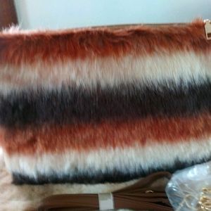 Brown Faux Fur Striped Shoulder Bag Purse NWT